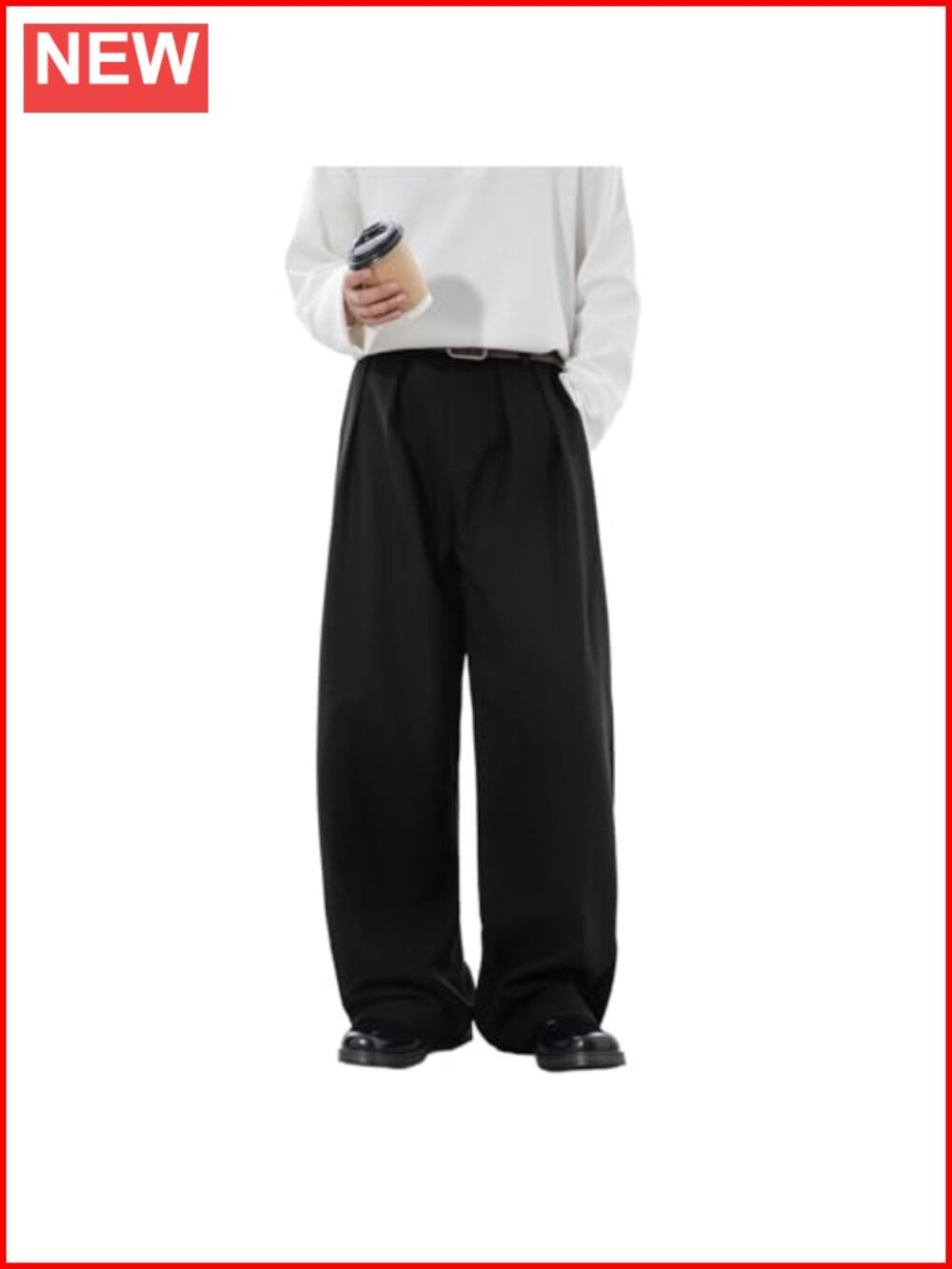 Men's Wide Leg Pleated Dress Pants Elastic Waist Baggy Long Trousers